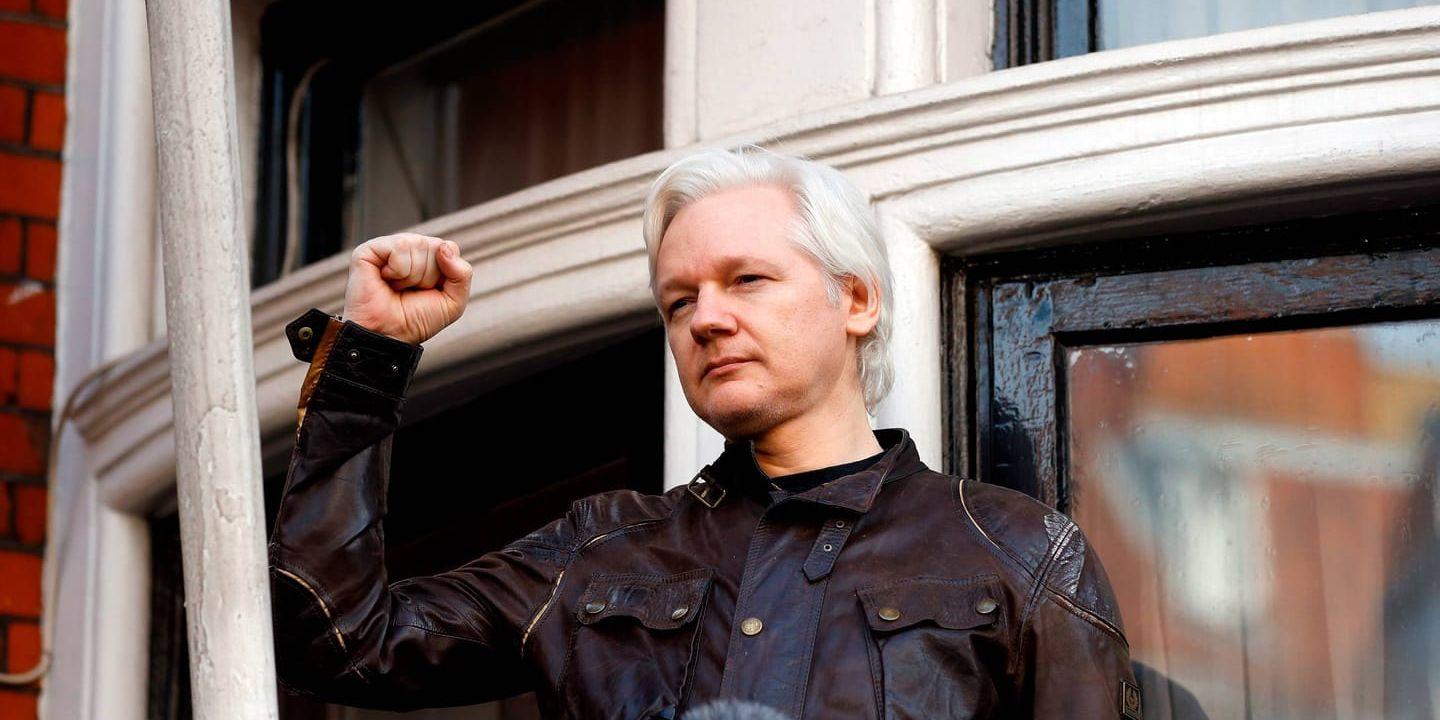 Julian Assange på Ecuadors ambassad i London. Arkivbild.