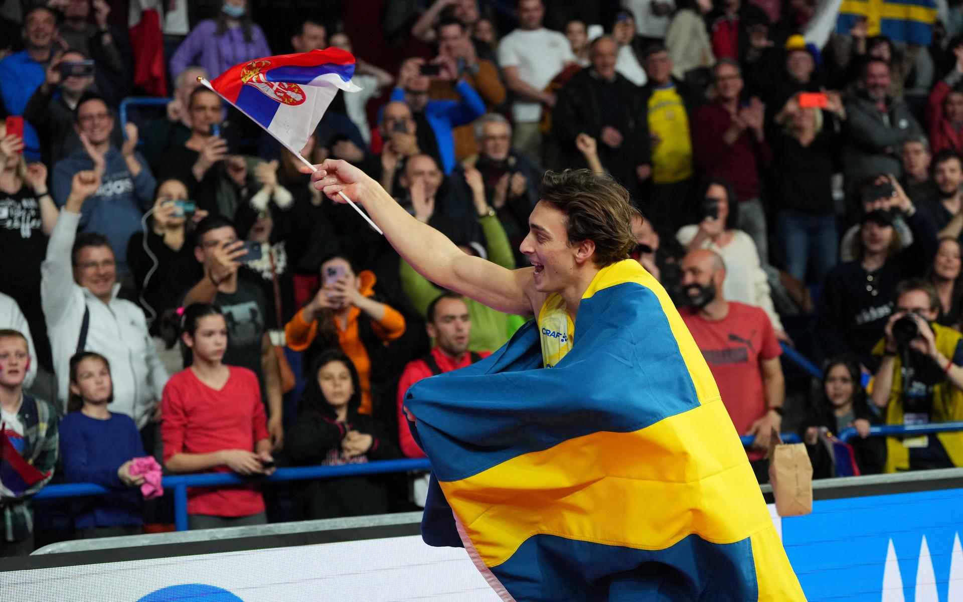Den var andra gången på två veckor som Duplantis satte världsrekord på samma arena i Belgrad, Serbien. 