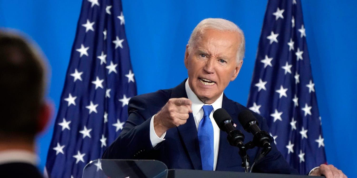 Joe Biden ses här höja rösten medan han pratar om vapenvåldet som drabbar unga i USA. 