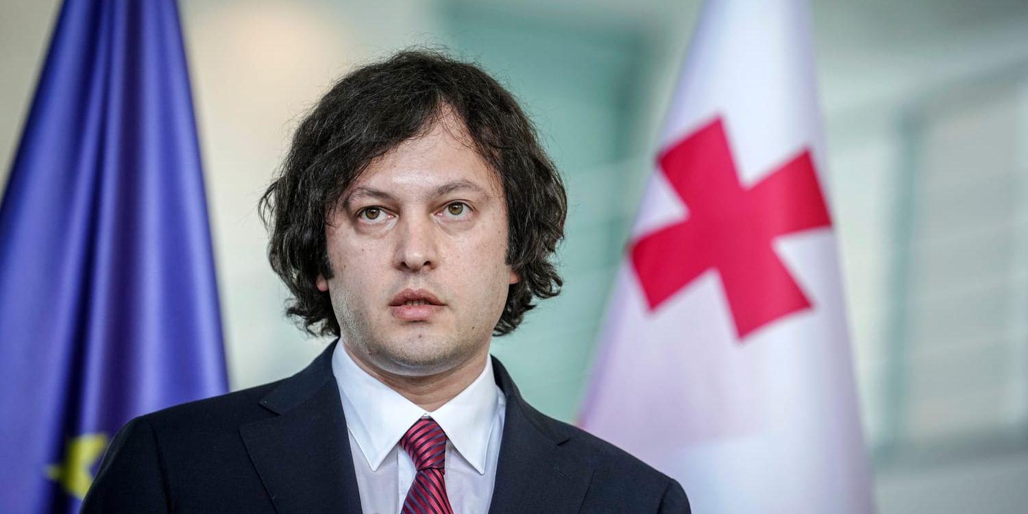 Georgiens premiärminister Irakli Kobachidze, här vid ett besök i Tyskland i april. Arkivbild.