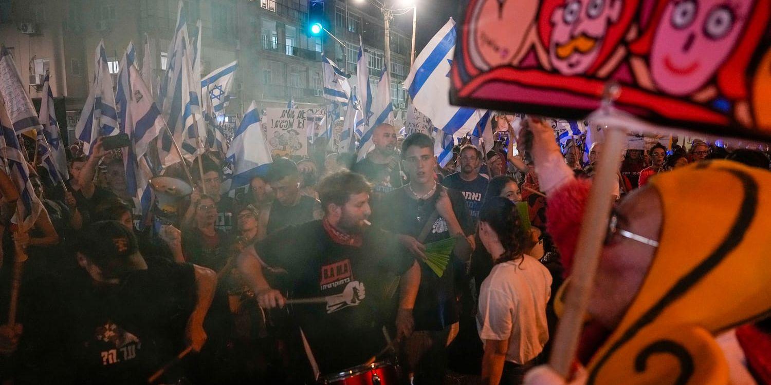 Demonstration i Tel Aviv på lördagskvällen.