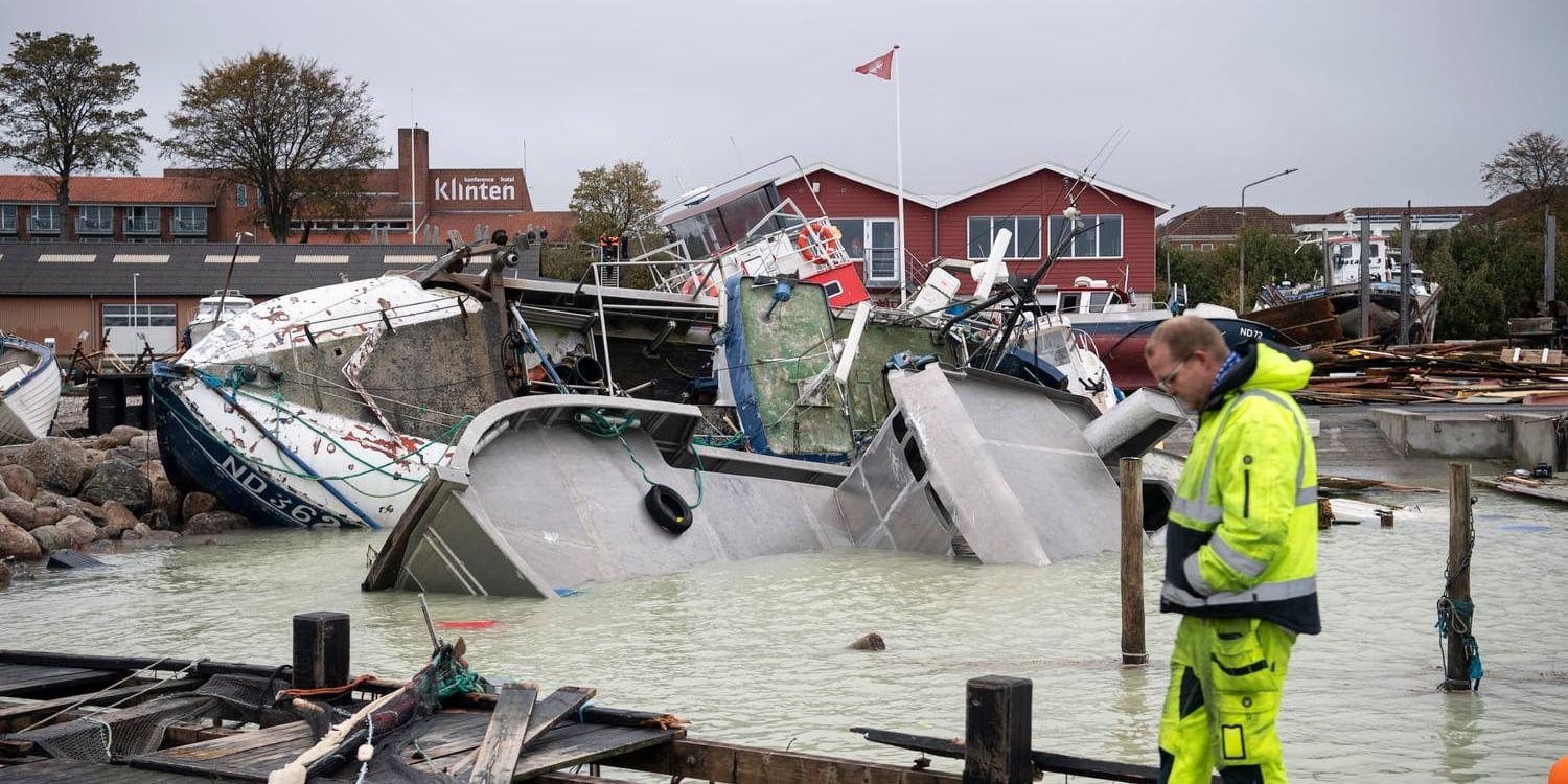 Omfattande skador i Rødvig på Själland.