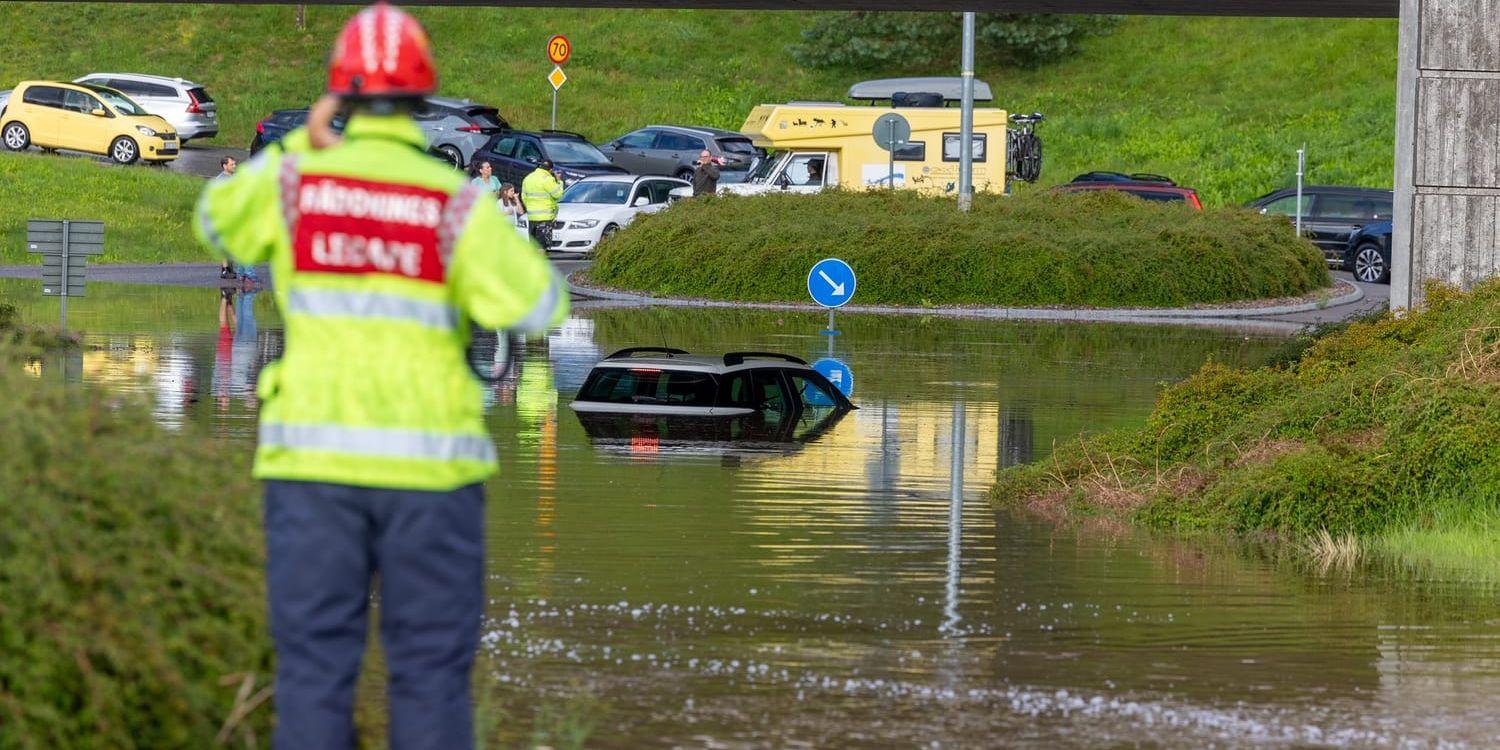 Det var stora översvämningar vid Lilla Edet på söndagen.