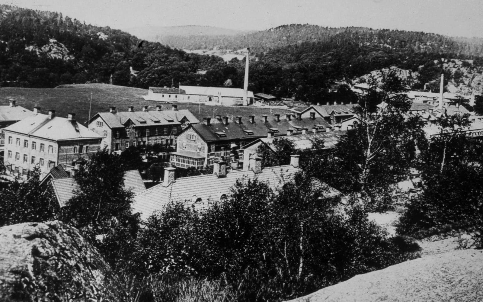 De äldre delarna av fabriken i Jonsered låg på en holme. Med elektrifieringen i början av 1900-talet kunde man man bygga utan samma närhet till vatten.