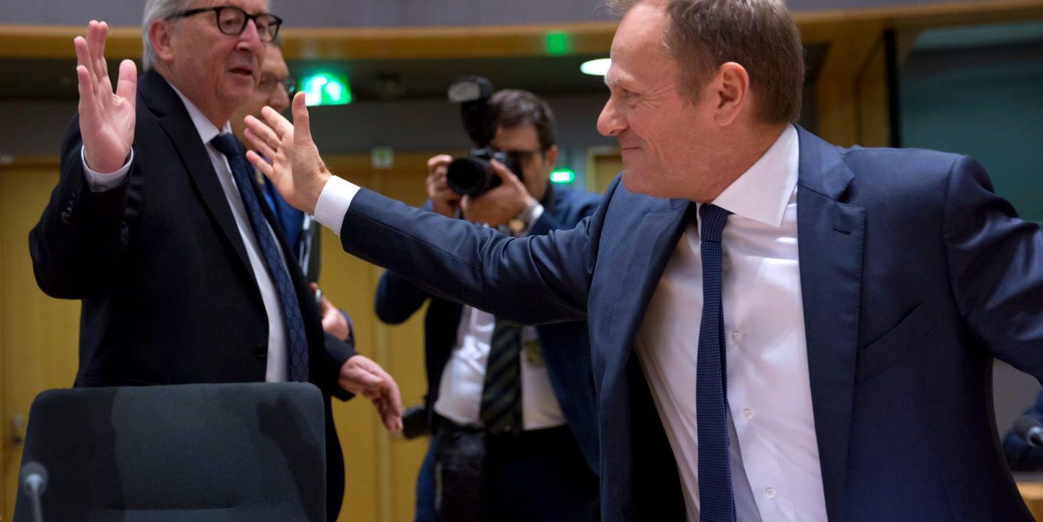 EU:s tidigare ledarduo Jean-Claude Juncker och Donald Tusk under ett möte i mars 2019.