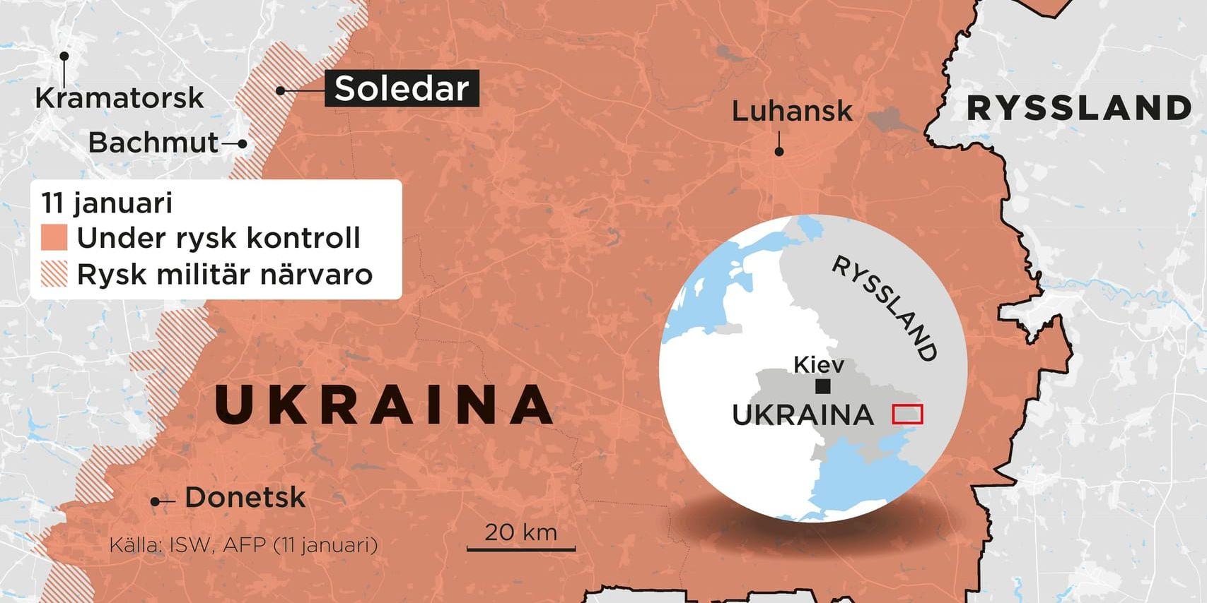 Områden under rysk kontroll och rysk militär närvaro den 11 januari.